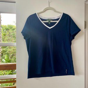 L-RL Lauren Active Ralph Lauren Navy V-Neck‎ Short Sleeve T-Shirt, Size XL